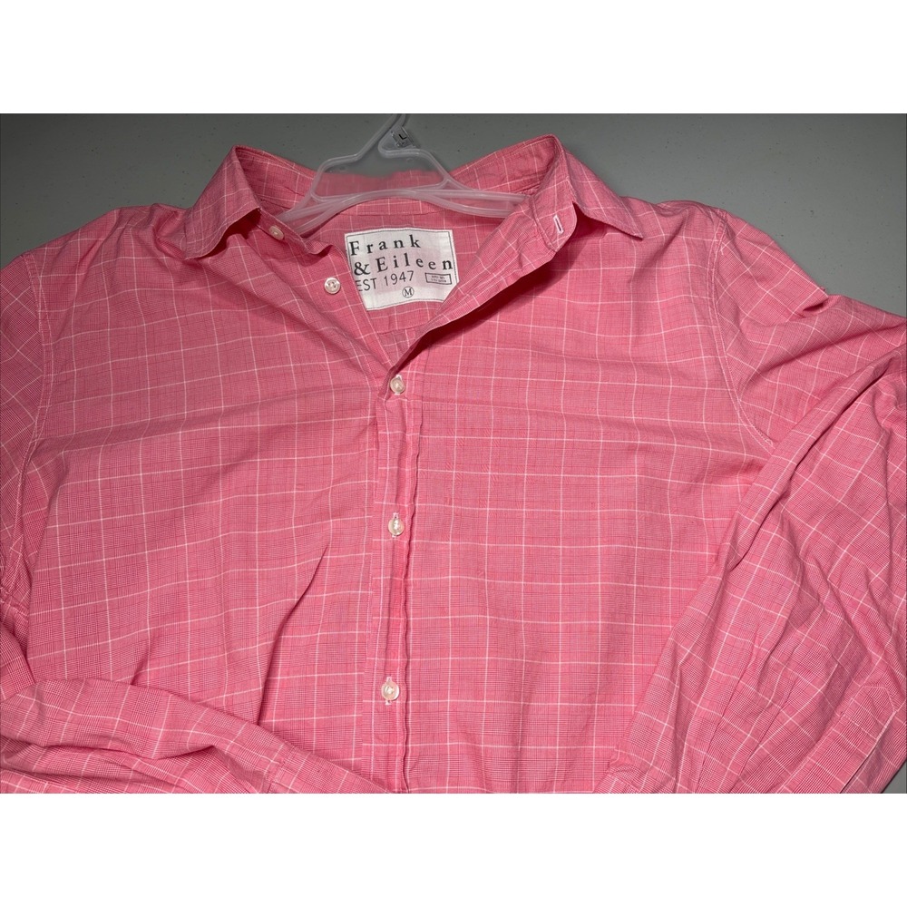 Frank & Eileen Paul Mens M Checkered Long Sleeve Button Up Shirt Pink/White USA